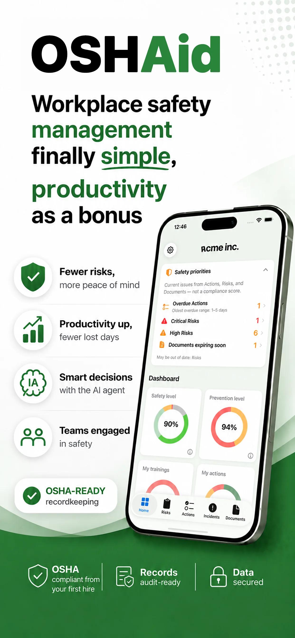 Marketing visual — workplace safety management finally simple, with the mobile dashboard
