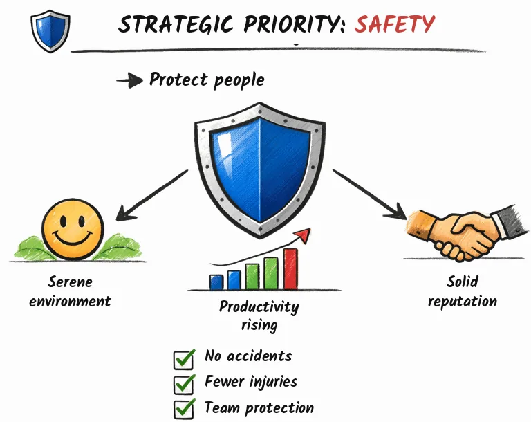 Whiteboard diagram: safety as a strategic priority